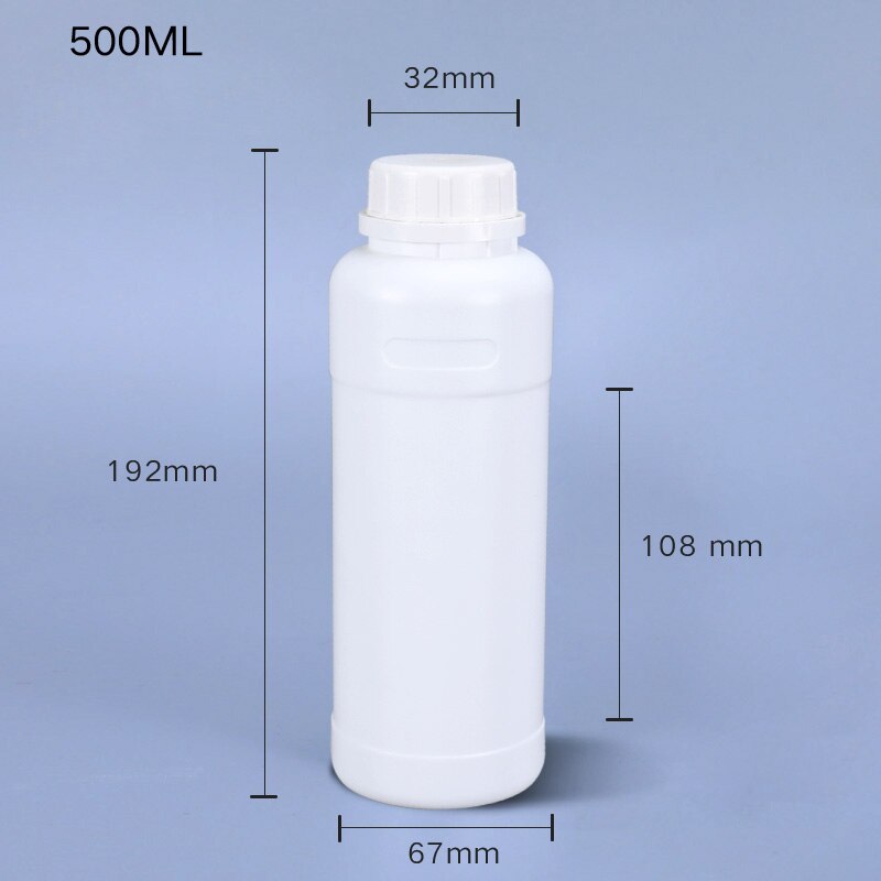Round Plastic bottle with Lid Empty storage container for Disinfection Alcohol Food Grade HDPE material 1PCS: 500ml white