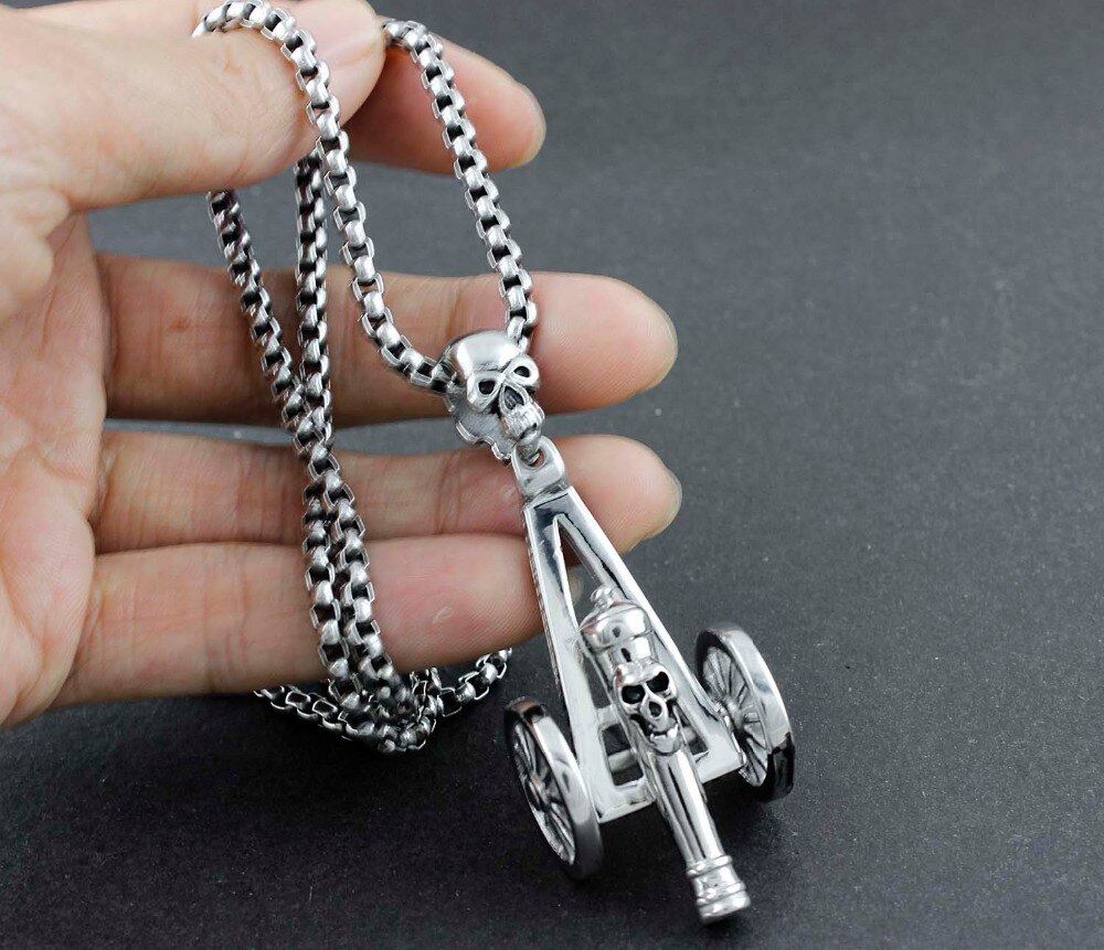 Rvs Skull Oude guns Artillerie Cannon mannen Biker Hanger Ketting B71