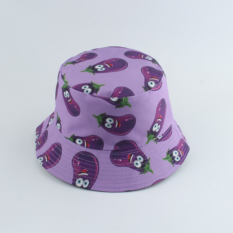 Chapeau Bob réversible avec imprimé de dessin animé pour hommes et femmes, casquette de pêcheur, à la: eggplant purple