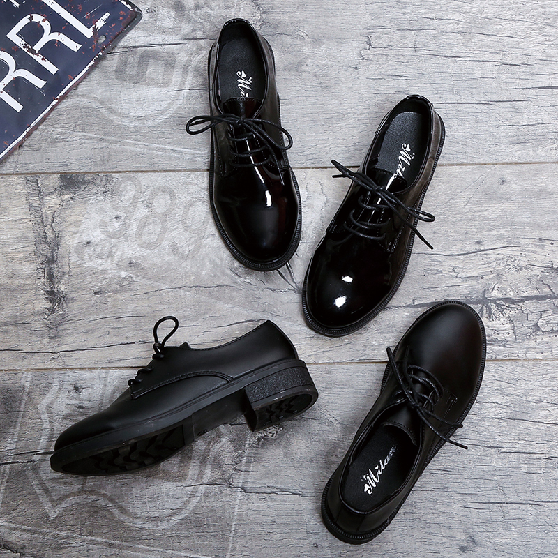 Zapatos planos de charol de estilo británico mocasines de Mujer Zapatos de tacón grueso de punta redonda para mujer zapatos