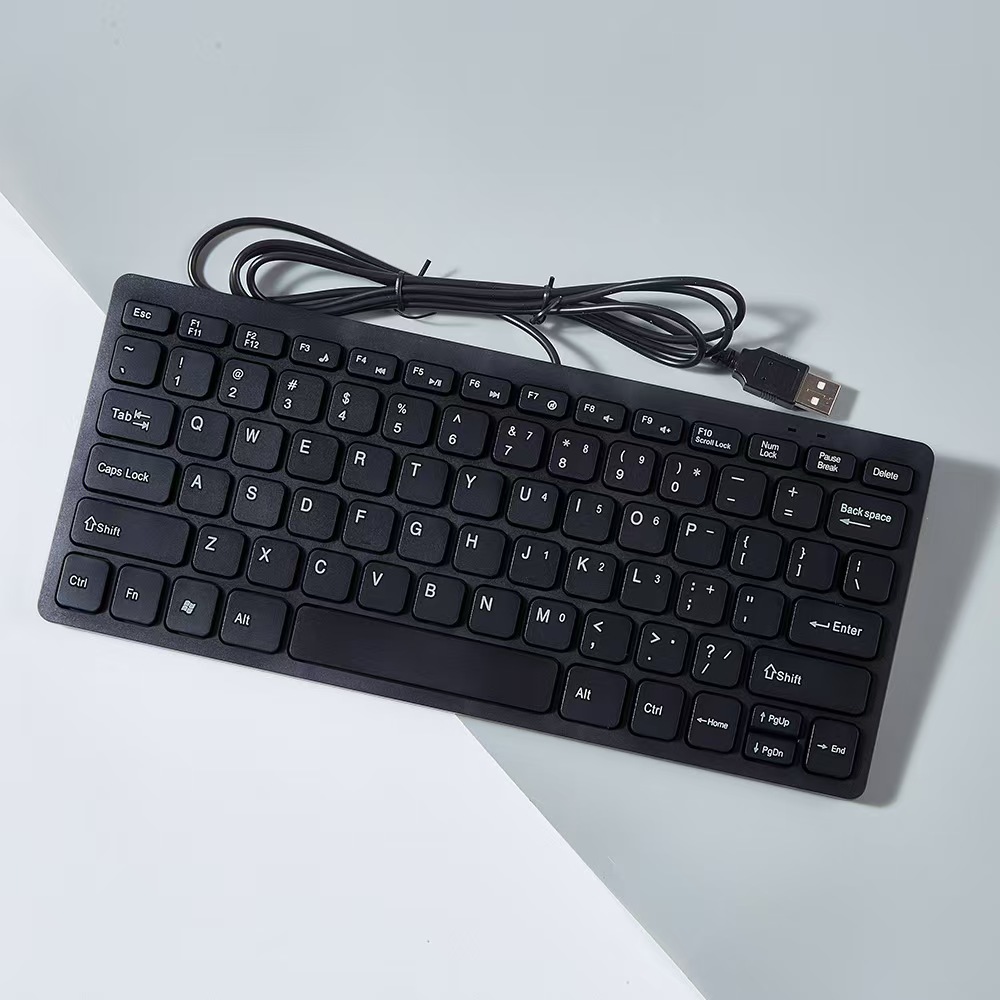 Ultracienka klawiatura przewodowa USB 2.0 Mini Multimedia 78 klawiszy PC Laptop klawiatura do gier z hiszpańską arabską rosyjską hebrajską naklejką: Złota