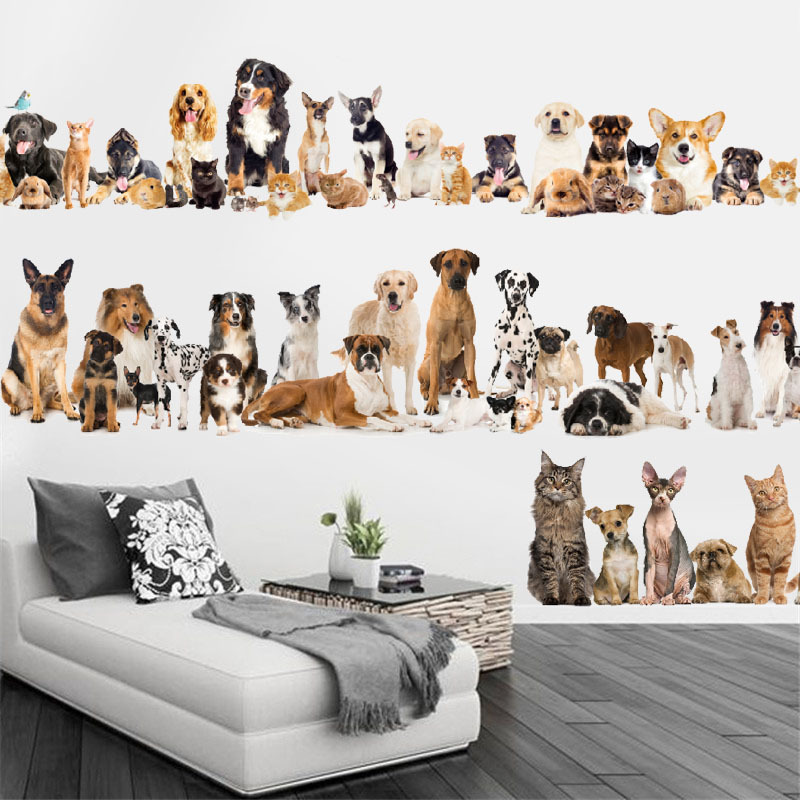 Leuke Simulatie Kleine Dier Muurstickers Woonkamer Slaapkamer Hond Kat Beweegbare Decal Mural Home Kamer Diy Decoratieve Poster