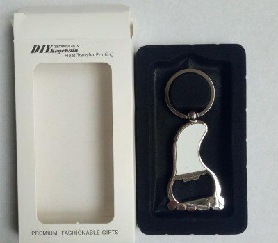 10 stuks/partijen blanco metalen sleutelhangers sleutelhangers flesopener tags diy printen sublimatie inkt transfer beide kanten kunnen printen: 09