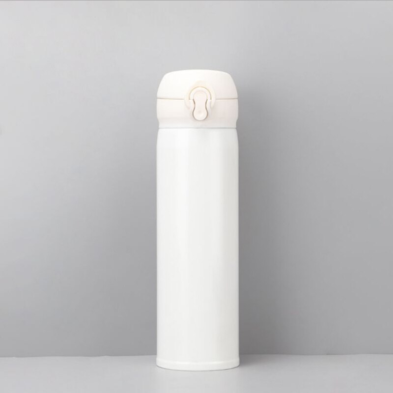 Termos portátiles de 500ml para botella de agua , frascos de vacío de acero inoxidable, tazas de café, té, hervidor turístico, taza térmica con tapas: White