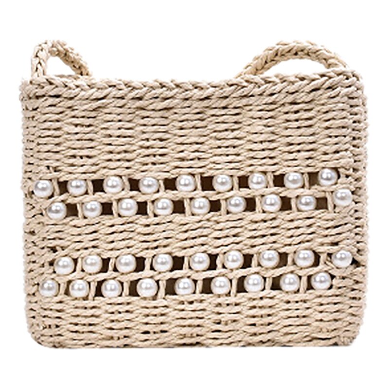 All-match fritid semester strand pärla väska dam liten fyrkantig väska halm axelväska handväska