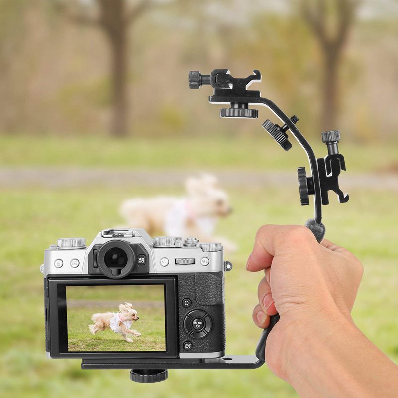 Camera l-beugelbevestiging videogrip l-beugel dubbele flitser cold shoe-bevestiging 1/4 inch statiefschroef, zware gevoerde handgreep dslr c