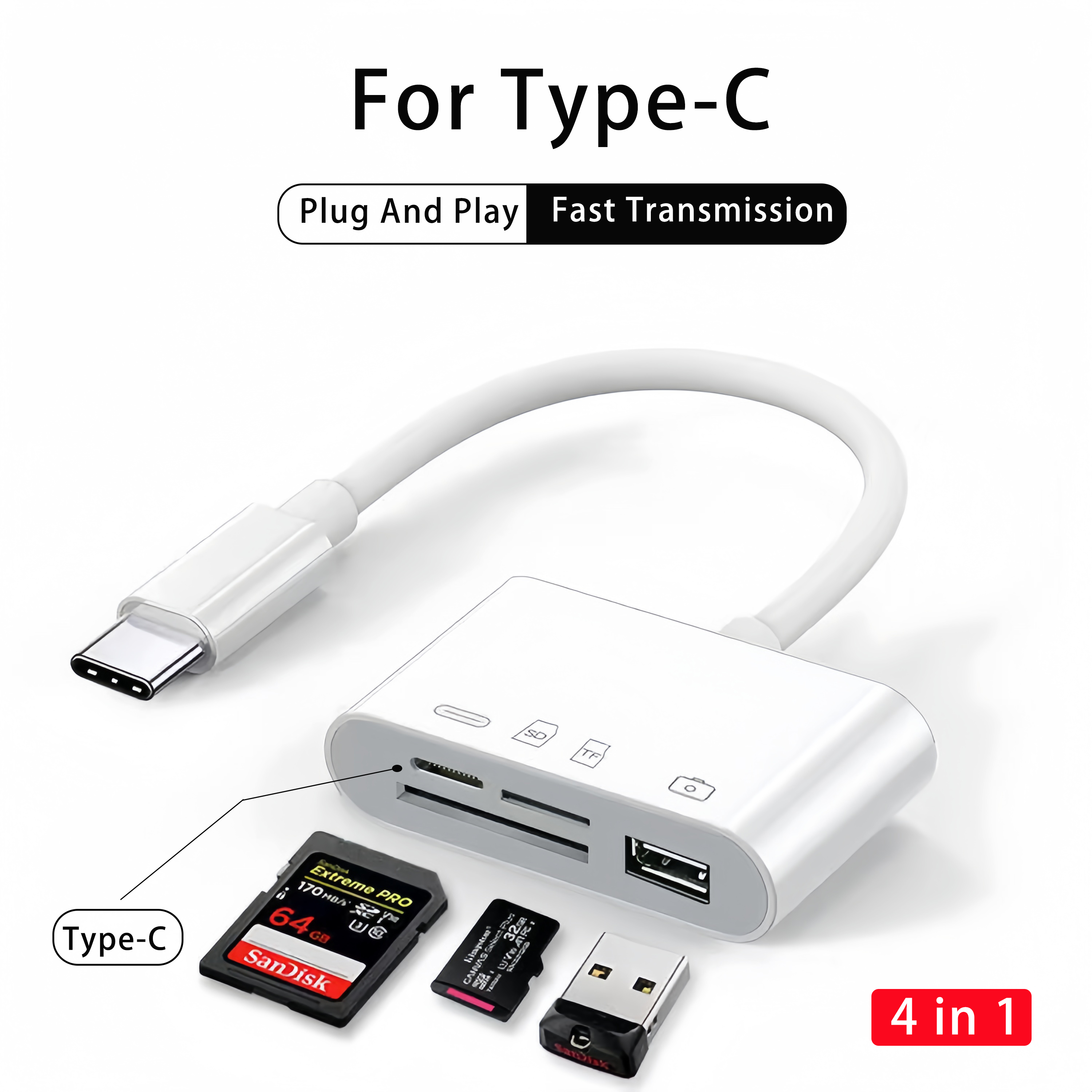4-in-1-USB-Kartenleser SD/TF-Karte für iPhone 14 13 12 11 Profi Max Blitz Schnellladeanschluss für iPad-Kamera-MacBook-Adapter: Blau