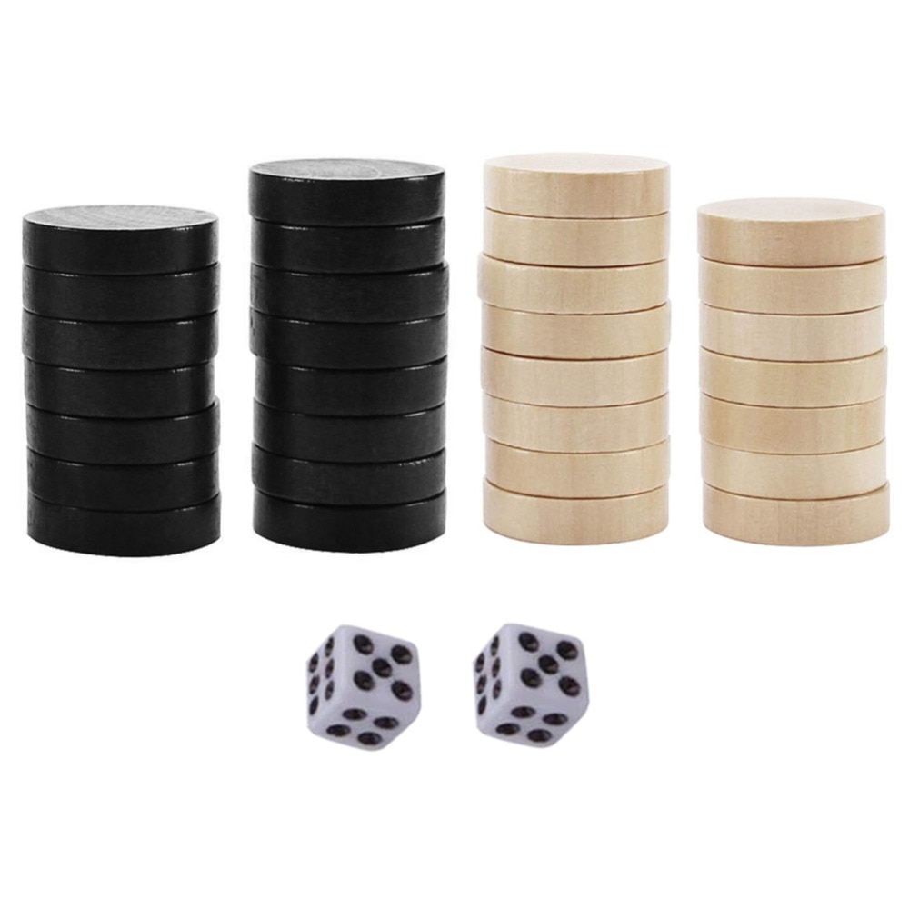 Trä schack backgammon 30 pjäser med 2 tärningar utkast brädspel schackpjäs för barn som lär sig schackspel campingunderhållning