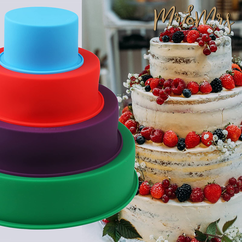 4 6 8 10 Zoll runde Silikon-Kuchenform, antihaftbeschichtet, auslaufsicher, rund, tiefe Käsekuchen-Schicht-Backformen, Kuchendosen für Geburtstags-Tier-Kuchen