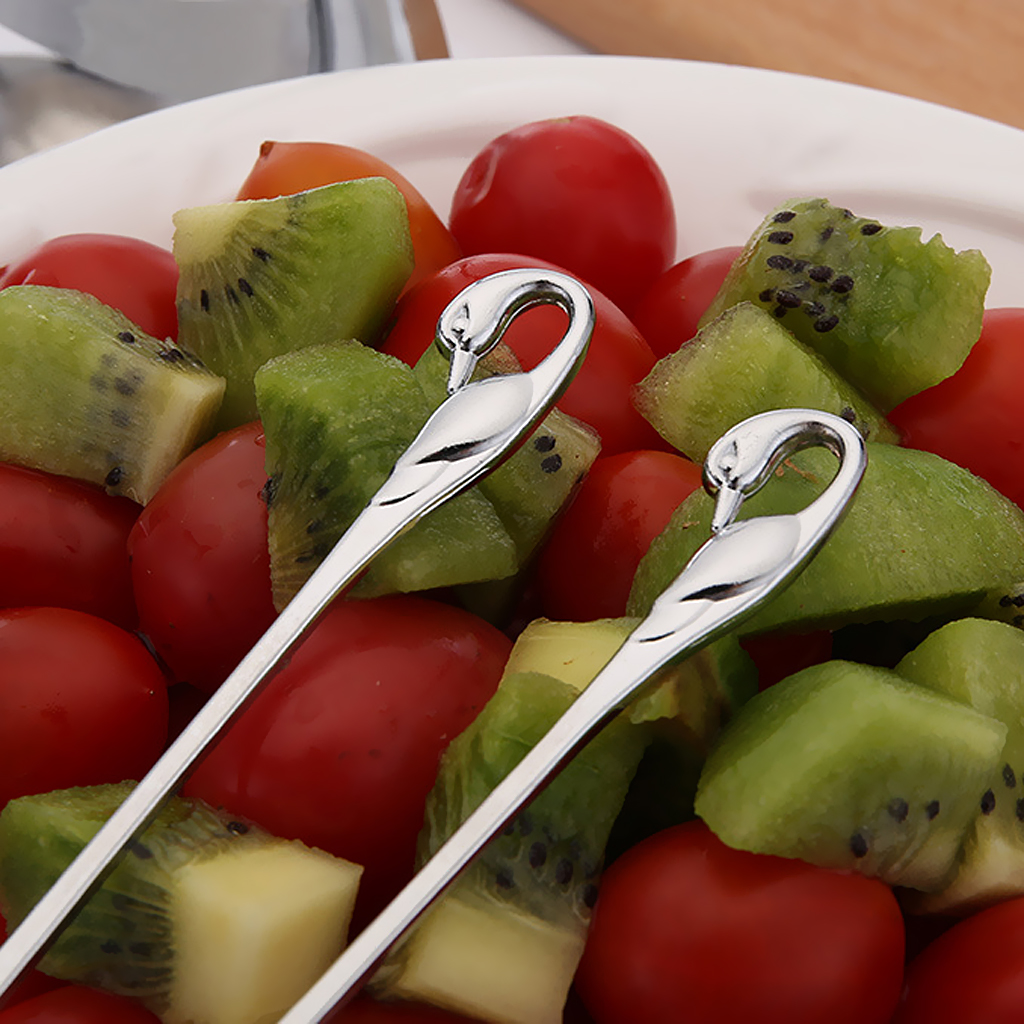 Fruktgaffel og skje i rustfritt stål svanebunn kaffe teskje bestikksett med 3 stk gaffel 3 stk skje