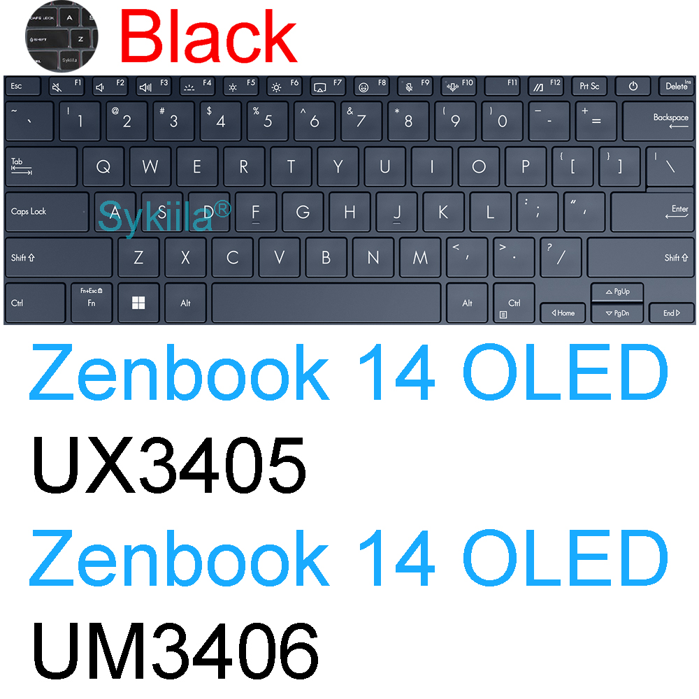 Tastaturabdeckung für ASUS Zenbook 14 OLED kippen Profi UX3406 UX3405 UX3404 hoch3404 UX6404 Q420 UX5401 Silikon-Schutzhülle: Schwarz
