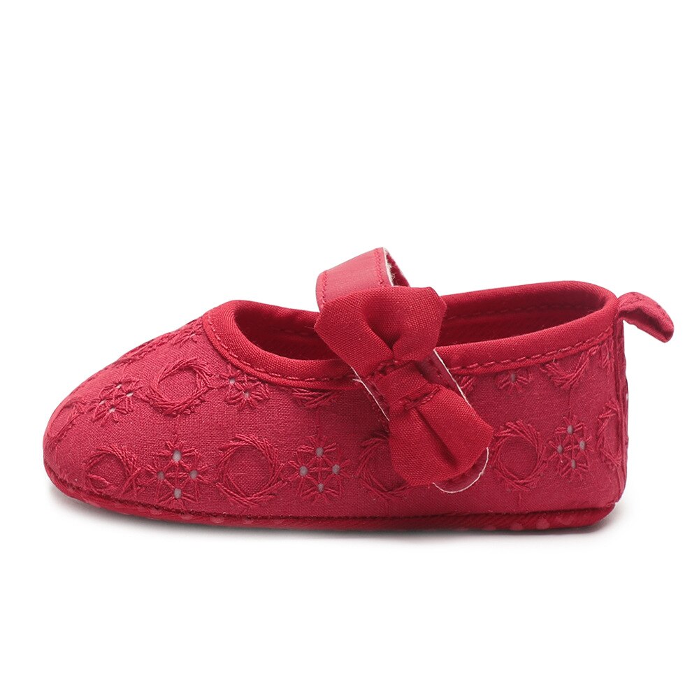Baby pige afslappede sko bomuld krybbe sko blød sål pre-walker sko spænde hæklet loafer småbørn første rullator prinsesse fodtøj: Rød / 13