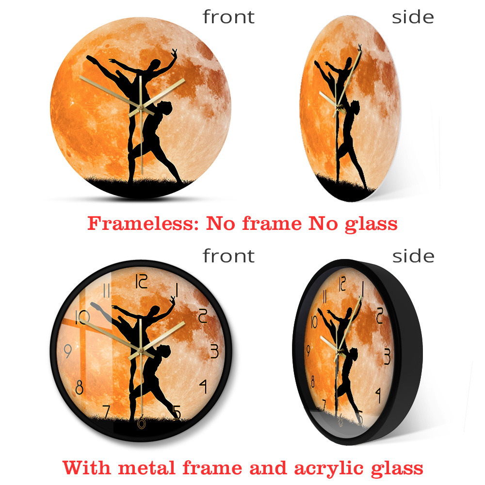 Couple Dancers Modern Wall Clock For Social Dancing Studio Room Ballroom Dance In The Gold Moon Silent Sweep Wall Watch