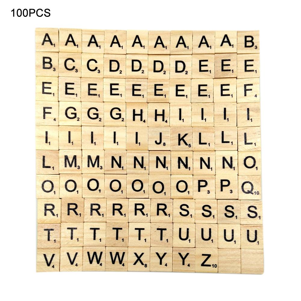 100Pcs English Letter Set Word Scrapbooking Scrabbled Number Alphabet Tile Early Education Wooden Letter Block Home DIY Crafting: A