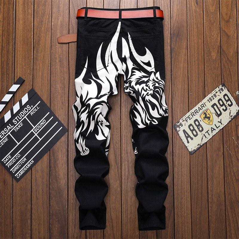 Ornament print black men's jeans main image 0