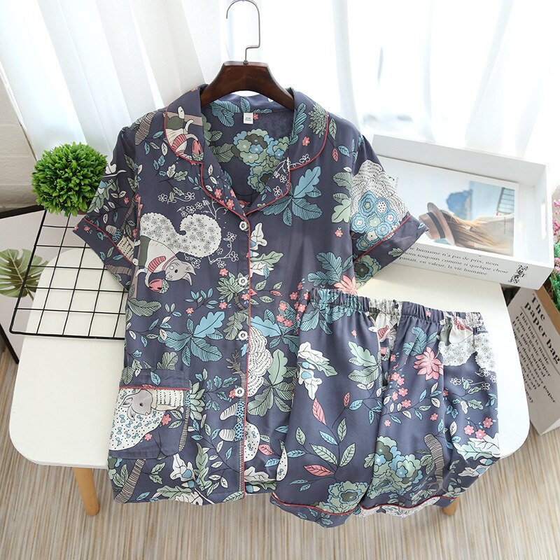 Dam pyjamas dam tunna kortärmade shorts tvådelade hemkläder lösa stjärnhimmel nattkläder sommar pyjamas pyjamas