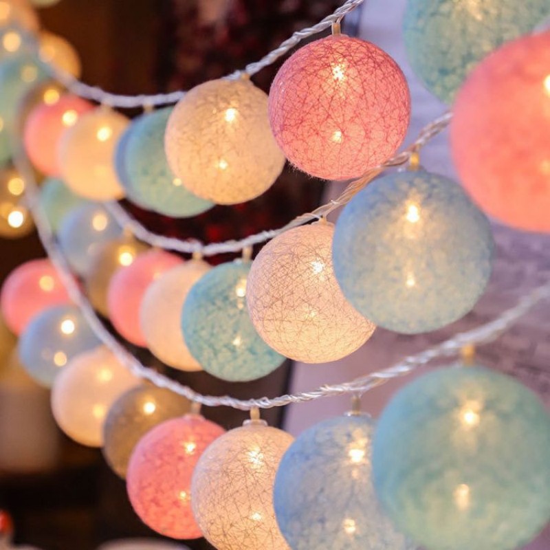 Batterie Bunte Baumwollgirlande 4 cm LED-Kugeln Weihnachtskette Weihnachtsbeleuchtung für Heimdekoration Hochzeit Fee Schlafzimmer Dekor