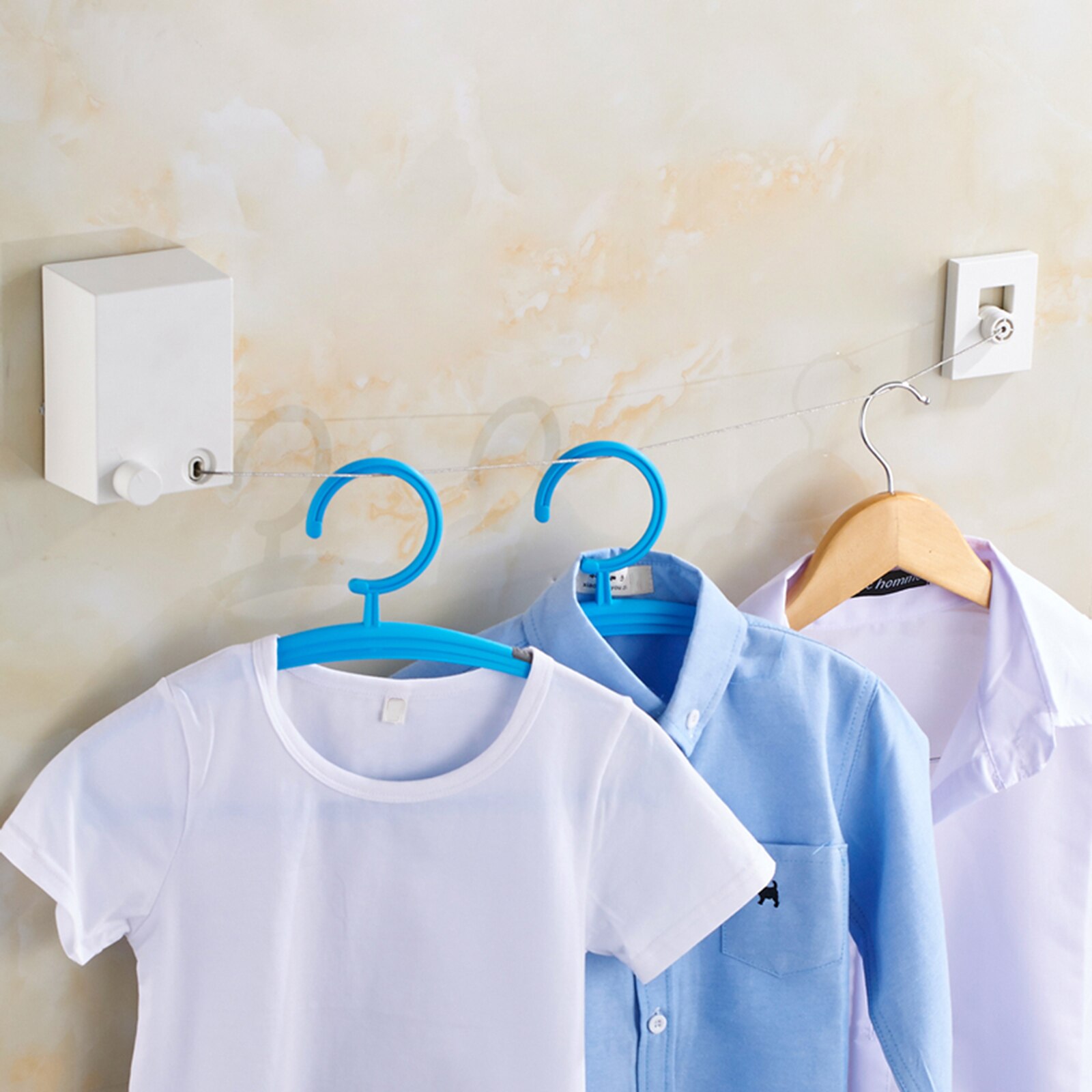 Stretch Washing Clothes Rope Shrinking Wall Mounted Method Punch-free 4.2M Stretch Line Punch-free Retractable Clothesline