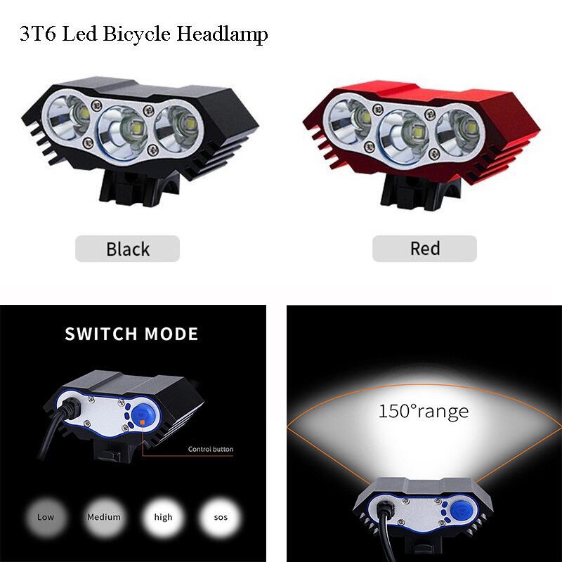 3T6 Regendicht Fiets Stuur Hoofd Verlichting Ebike Fiets Led Licht Koplamp 8.4V Mtb Lamp Rijden Koplamp Cyclus Accessoires