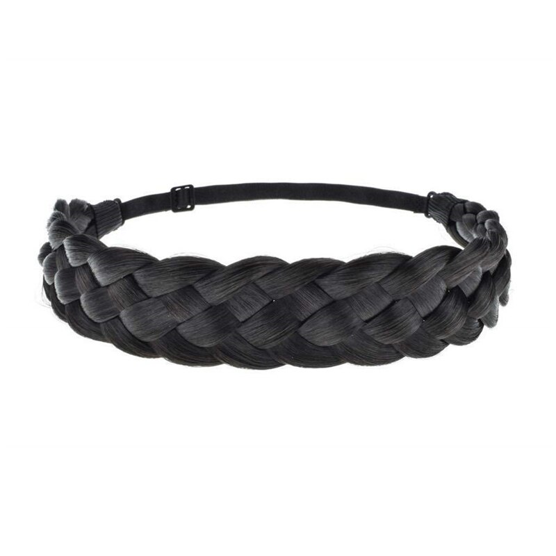 Classy Boho Braided Headband for Women Elastic Chunky Hair Braid Elastic Stretch Hairpiece Plaited Headbands Charm: black