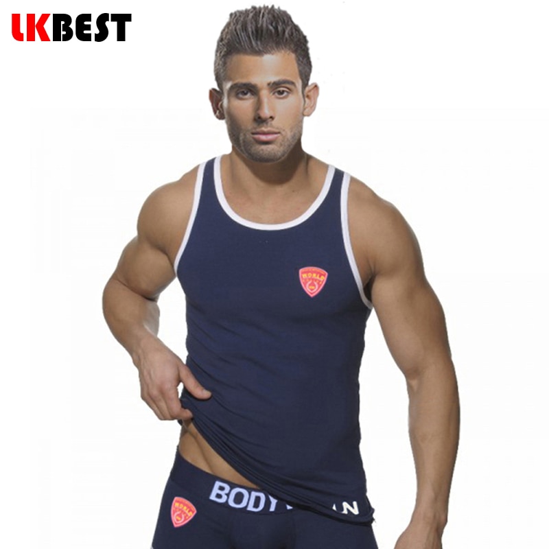 Lkbest menns tank-tops casual bomull herre vest world police mønster underskjorte herre merke klær 3 farger m-xxl (n -191)