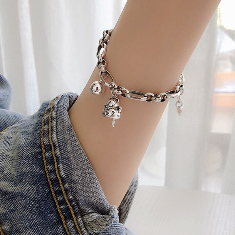 Foxanry 925 Sterling Zilveren Leuke Lucky Katten Armband Voor Vrouwen Mode Vintage Thai Zilveren Dikke Ketting Verjaardag Sieraden: Default Title