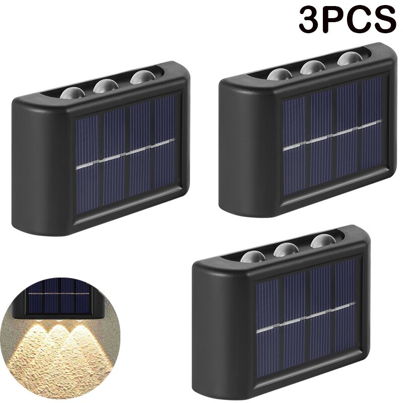 Solar Wall Light Outdoor Waterproof Balcony Wall Lights for Courtyard Street Landscape Garden Decor Lamp Solar Outdoor Wall Lamp: 3PCSWarm light 6LED