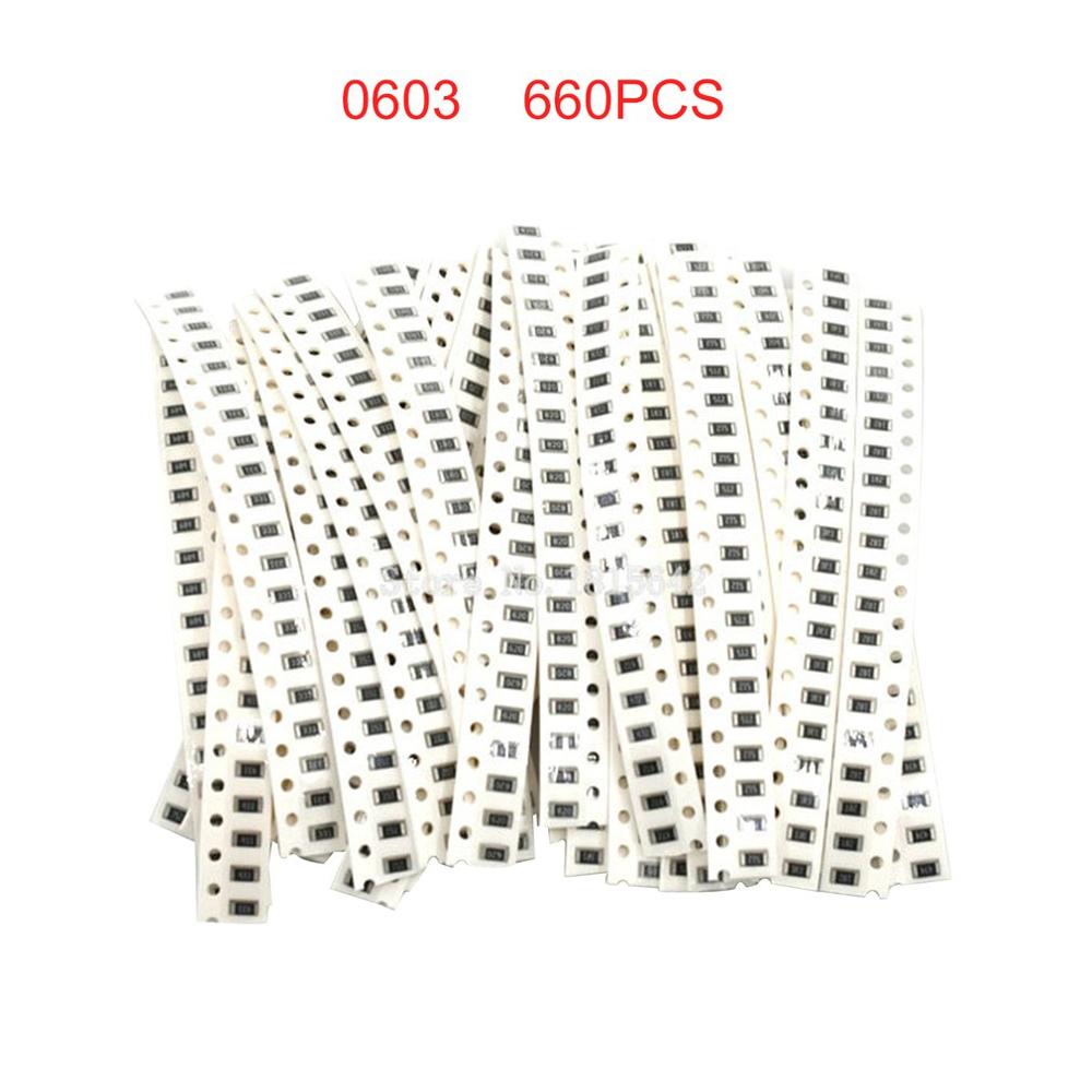 660Pcs 33 Values 1206 0805 0603 SMD Resistor Kit Assorted Kit 1ohm-1Mohm 1% 33values x 20pcs = 660pcs Sample Kit: 0603
