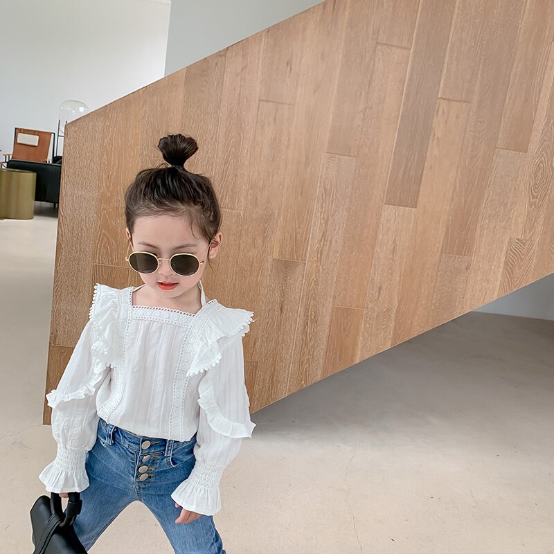 MILANCEL, ropa de otoño para niñas, camisa de estilo de encaje para niñas, camisa blanca con mangas de volantes para niñas, tops base para niños
