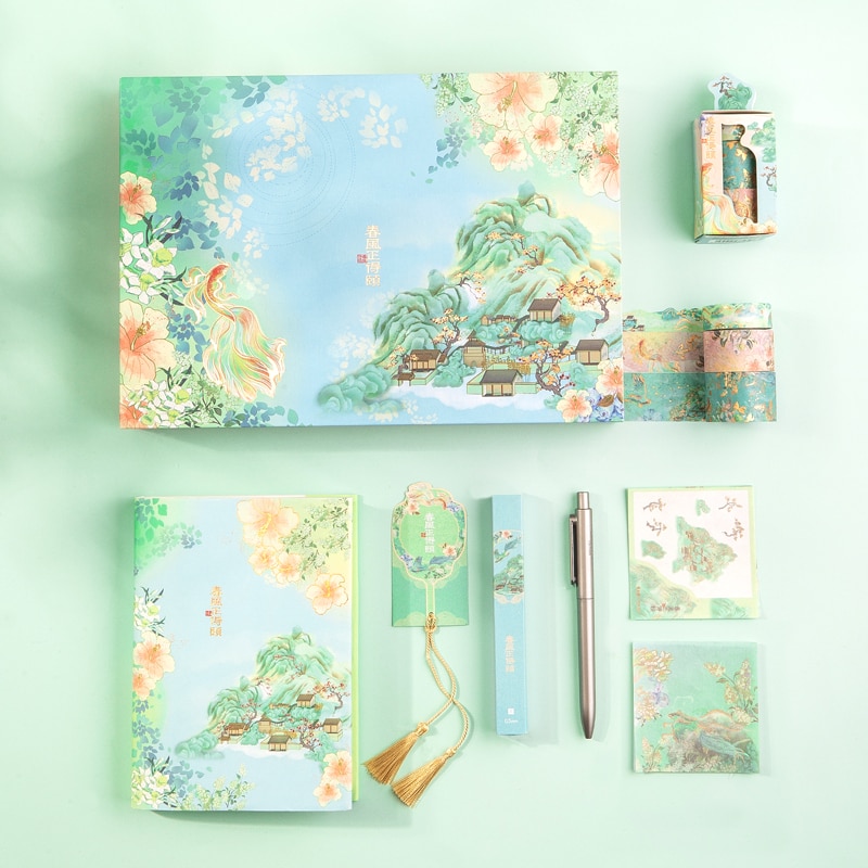 Deli sommerpalads serie notebog tape klistermærke boks papirvarer sæt  sz021 kina gammel stil studerende papirvarer