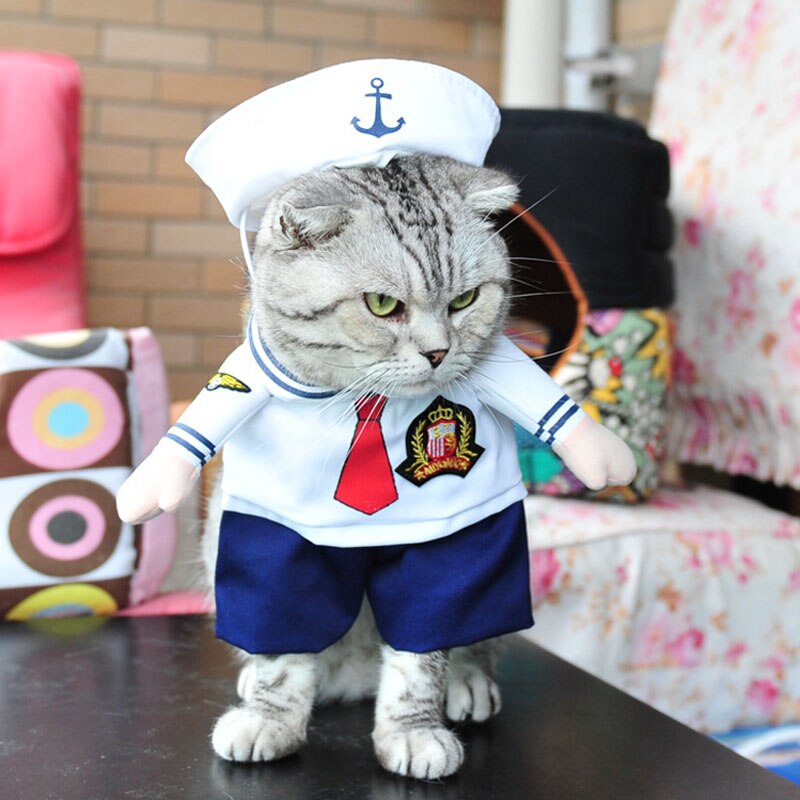 8 mönster rolig halloween katt kostym sjuksköterska polisläkare cosplay kostymer för små katter hundar chihuahua husdjur valp uniformskläder: Sjöman / Xl5