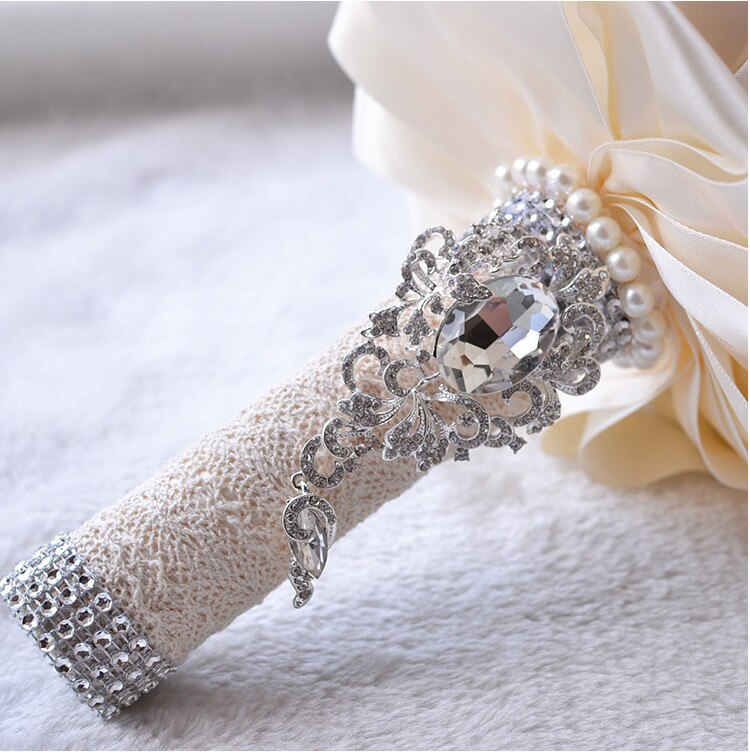 Ramo de boda de cristal rosa con cuentas, accesorios de boda, buqué, dama de honor, flores artificiales, ramos de novia
