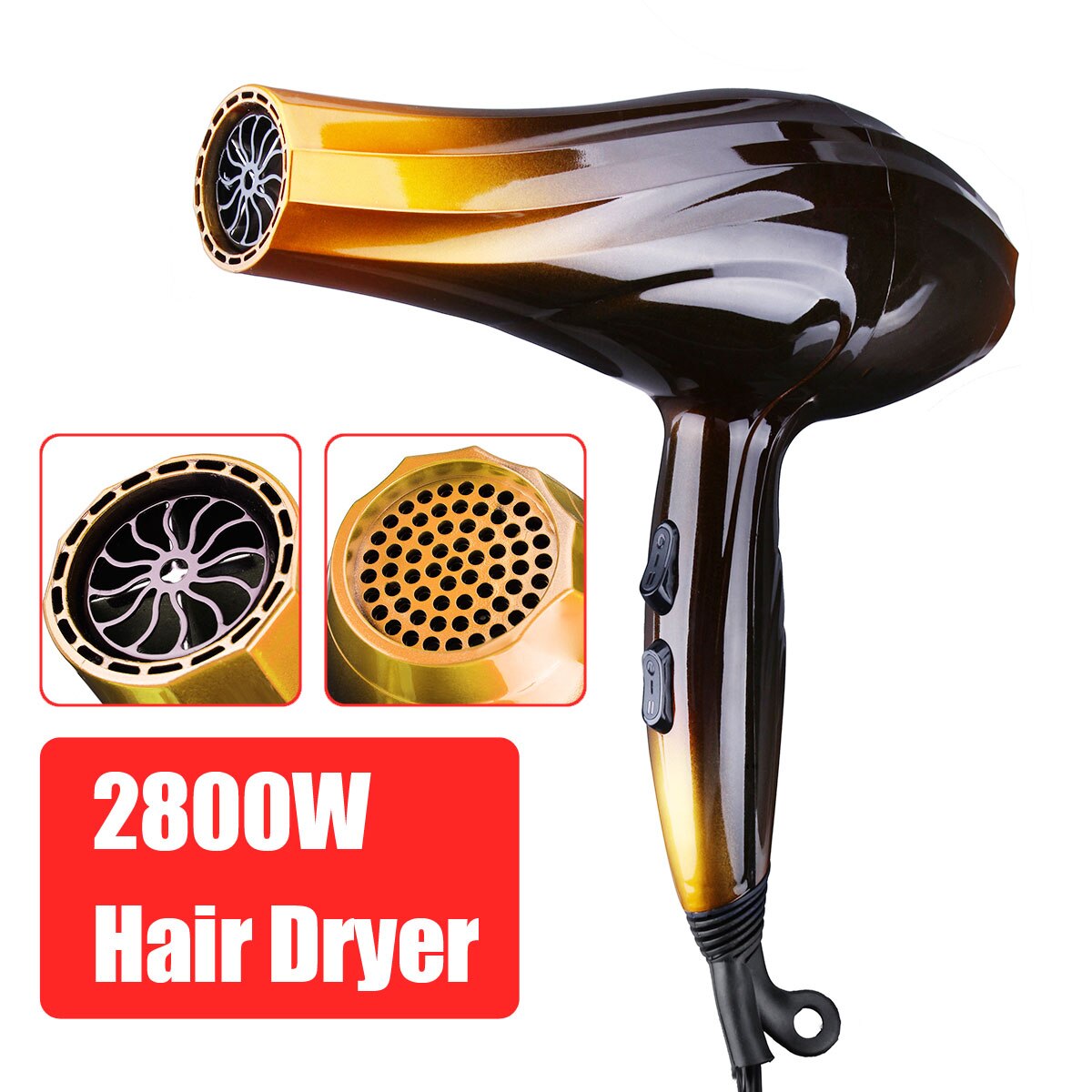2800w 220v haardrogers met instelbare snelheid anion kapsalon en koude wind reis haardrogers 4 niveaus: Goud