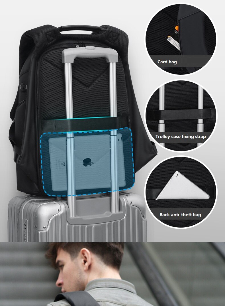 Anti-theft Man Backpack for Laptop 15 15.6 Inch Large Capacity Business USB Charge Water Repellent Travel Computer Backpack