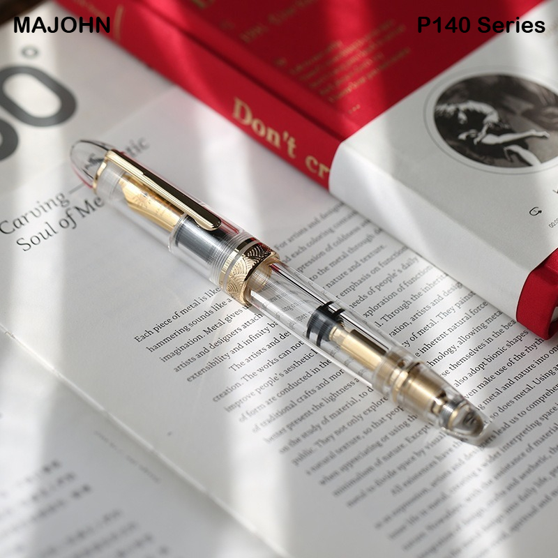 MAJOHN P140 Penna stilografica a pistone in metallo rame Pennino parasole Corpo in resina leggera trasparente Materiale scolastico di cancelleria PK 9019 X159