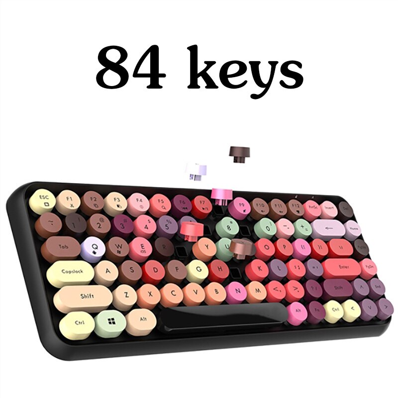 2.4G Wireless Bluetooth Keyboard Mouse Set Retro Round Keycap 3 Adjustable DPI Mouse For Smart Phone Tablets Lipstick Keyboard