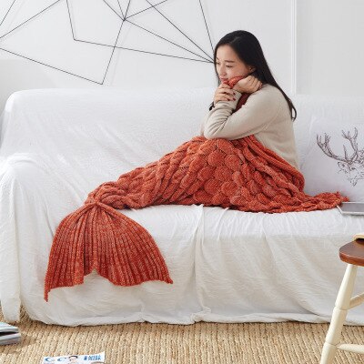 Colorful Mermaid Tail Blanket Crochet Mermaid Blanket For Adult Super Soft All Seasons Sleeping Knitted Blankets: orange / 60X140cm