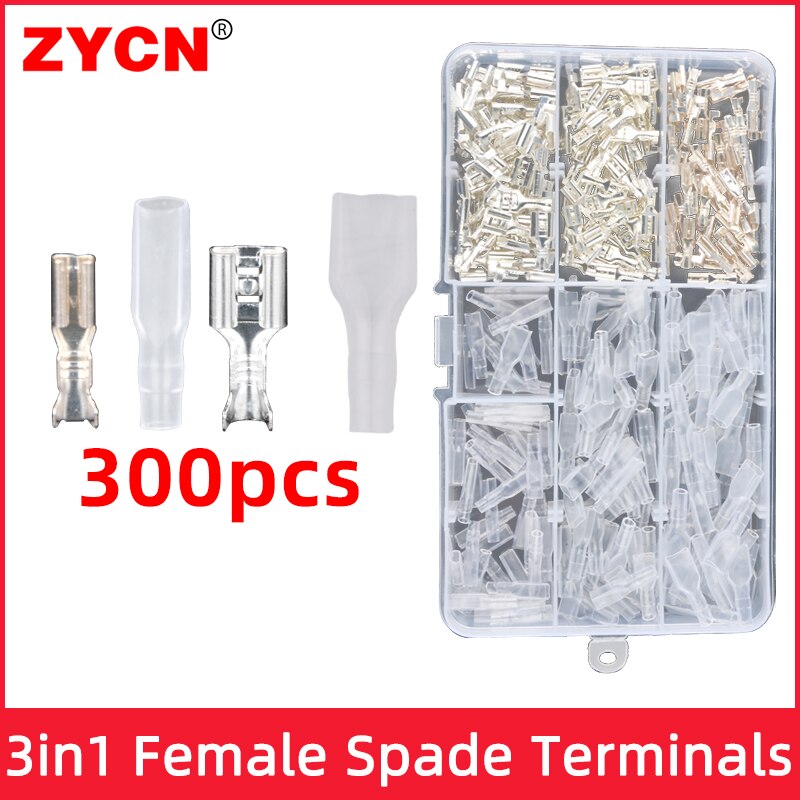 200pcs 2.8mm 4.8 6.3mm Female Spade coppe Crimp Terminals Electrical Sleeve Wire Wrap Connector for 22-16 AWG 0.5-2.5 Insulated