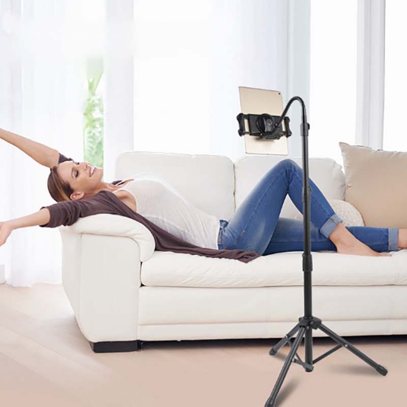 Tablet-computer-bodenstativ, 360 ° verstellbares teleskop-schwanenhalsstativ für 4.7-12.9- zoll-tablets/mobiltelefone