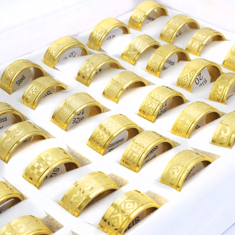 20 stycken/lot vintage retro stil ringar i rostfritt stål för män och kvinnor runda bulk punk ringar: 3