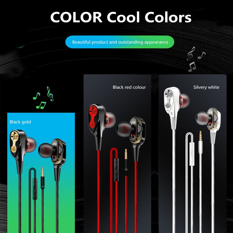 In-ear com fio fones de ouvido com controle de volume microfone duplo driver graves profundos fone de ouvido de alta fidelidade para samsung xiaomi huawei smartphone