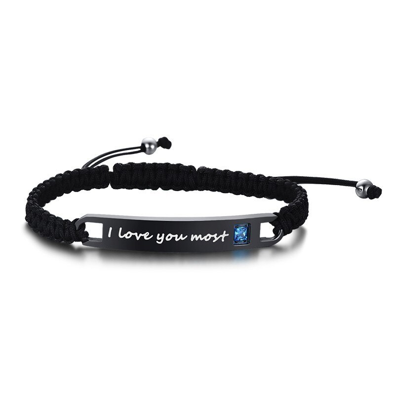 His Crazy Her Weirdo Stainless Steel Tag Couple Bracelet in Black Braided Rope Jewelry: 038Men