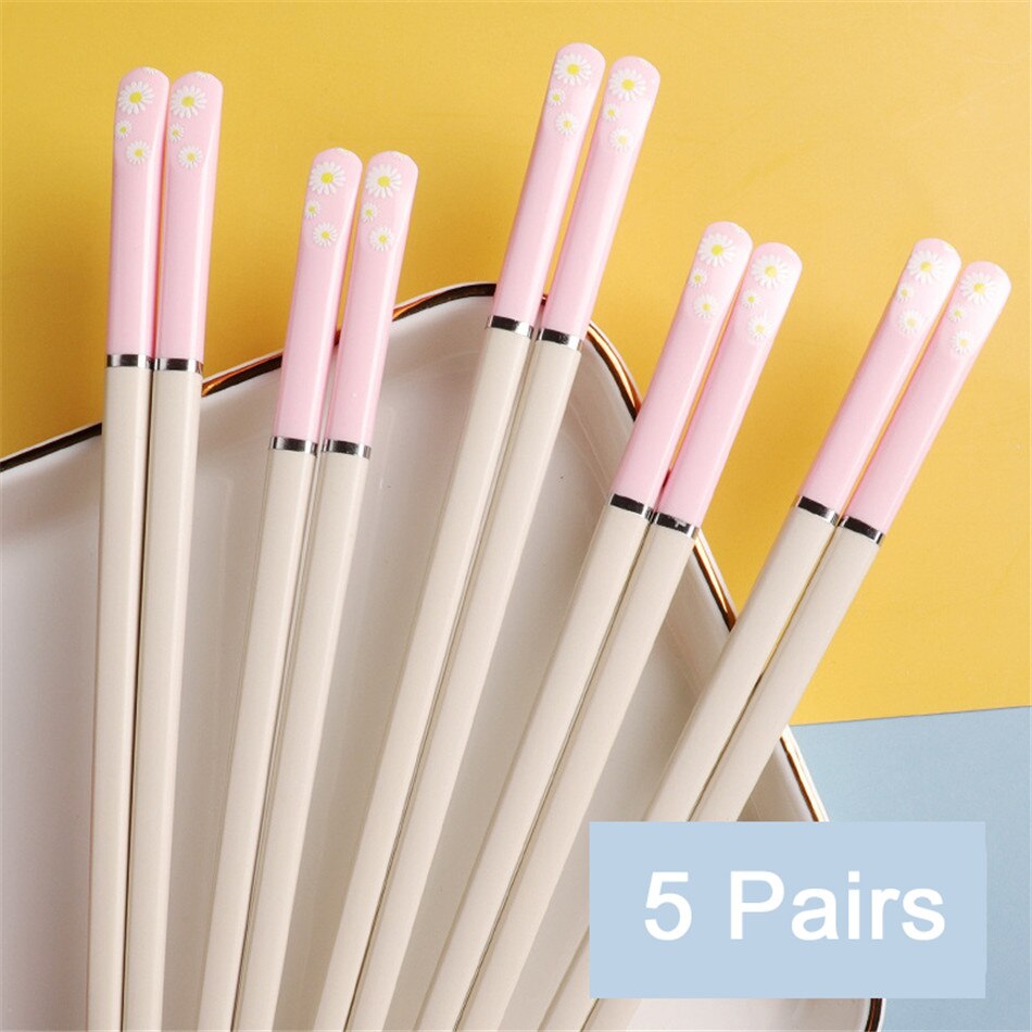 Japanese Style Household Chopsticks Color Antibacterial Alloy Chopsticks Non-mold Nail Chopsticks Tableware: Pink white