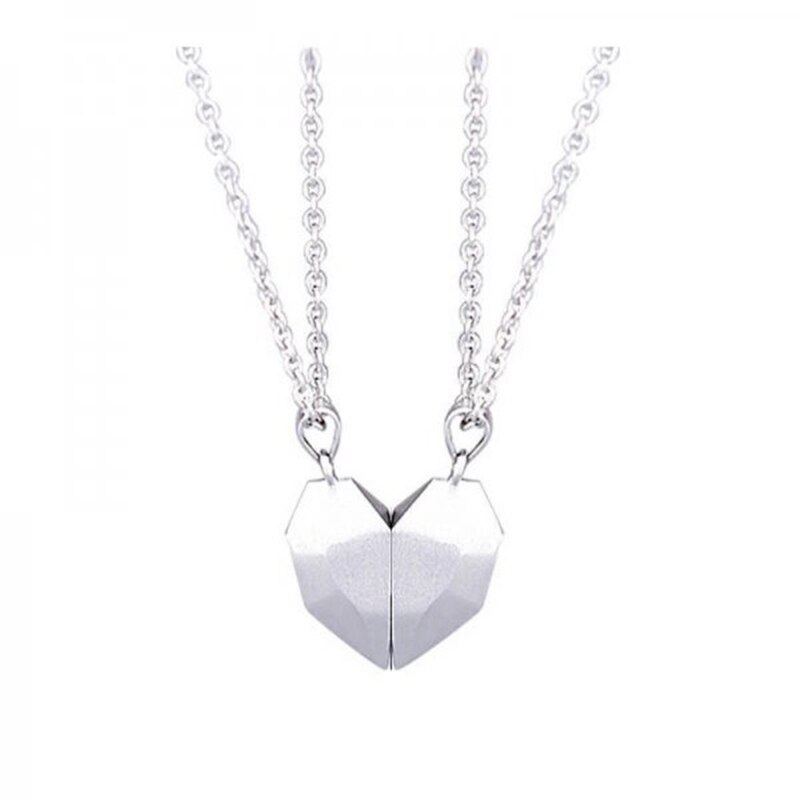 2 pz/set coppia magnetica collana per le donne amanti sfaccettato cuore ciondolo distanza gioielli fascino regalo di san valentino 2021: Heart Necklace 3