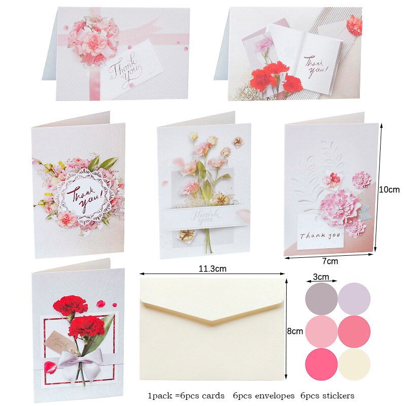 6 sæt blomster takkort tomme inde med kuvert klistermærker til fest bryllup baby shower blomst foldekort: Default Title
