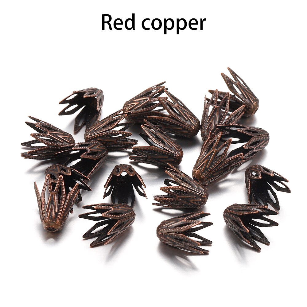 100 pz/lotto 8*10mm lega scava fuori fine tallone tappi filigrana cono pendente connettori per gioielli fai da te forniture accessori: Red copper