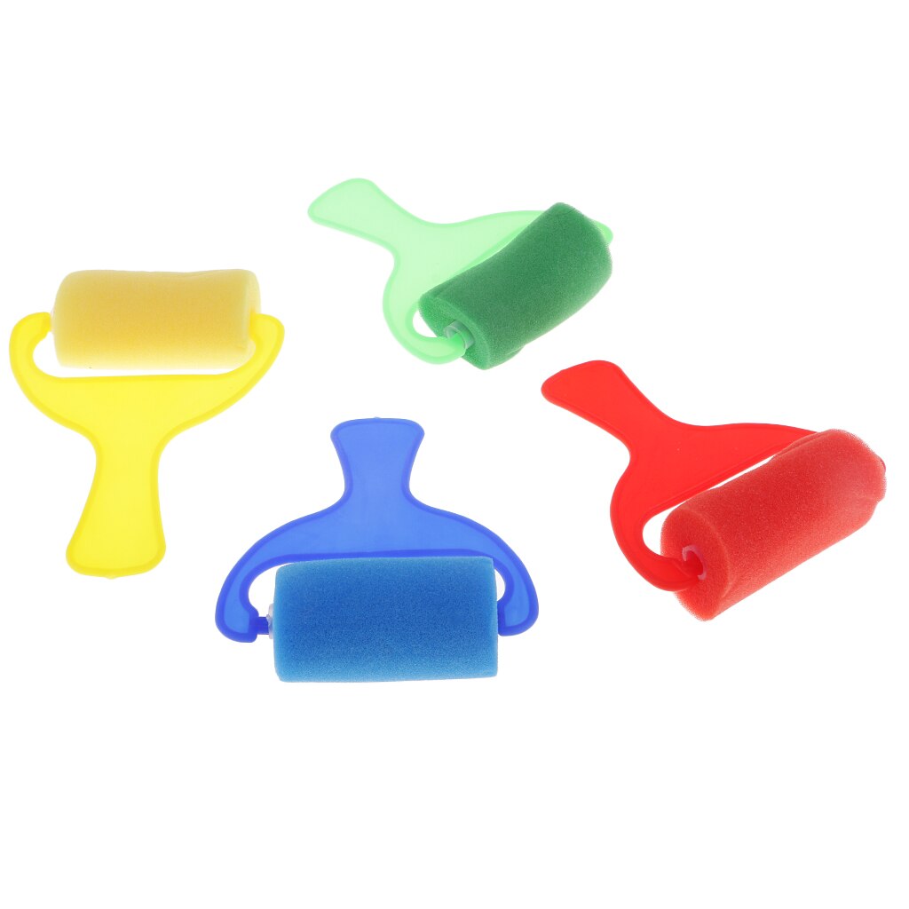 Rodillo de esponja de espuma para pintar para niños, herramienta de dibujo de aprendizaje temprano, 4 piezas