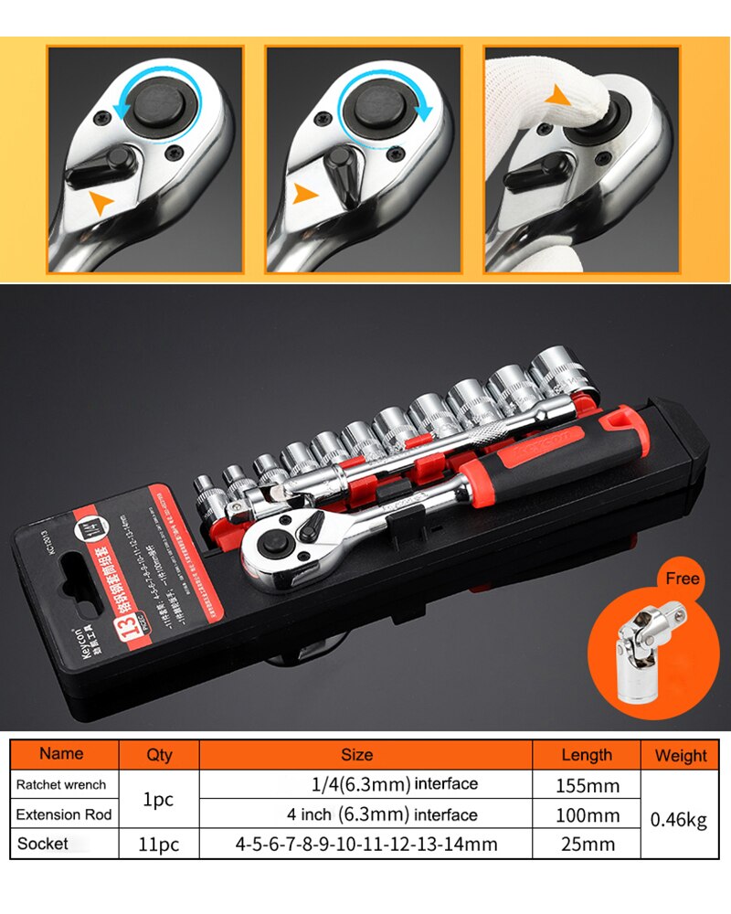1/4-Inch Socket Wrench Set CR-V Drive Ratchet Wrench Spanner for Bicycle Motorcycle Car Repairing Tool Set Common Sockets