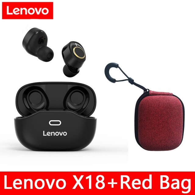 Lenovo X18 TWS écouteur sans fil Bluetooth 5.0 Super léger bouchon d'oreille longue batterie touches tactiles casque anti-transpiration sport écouteurs: Black add Red bag