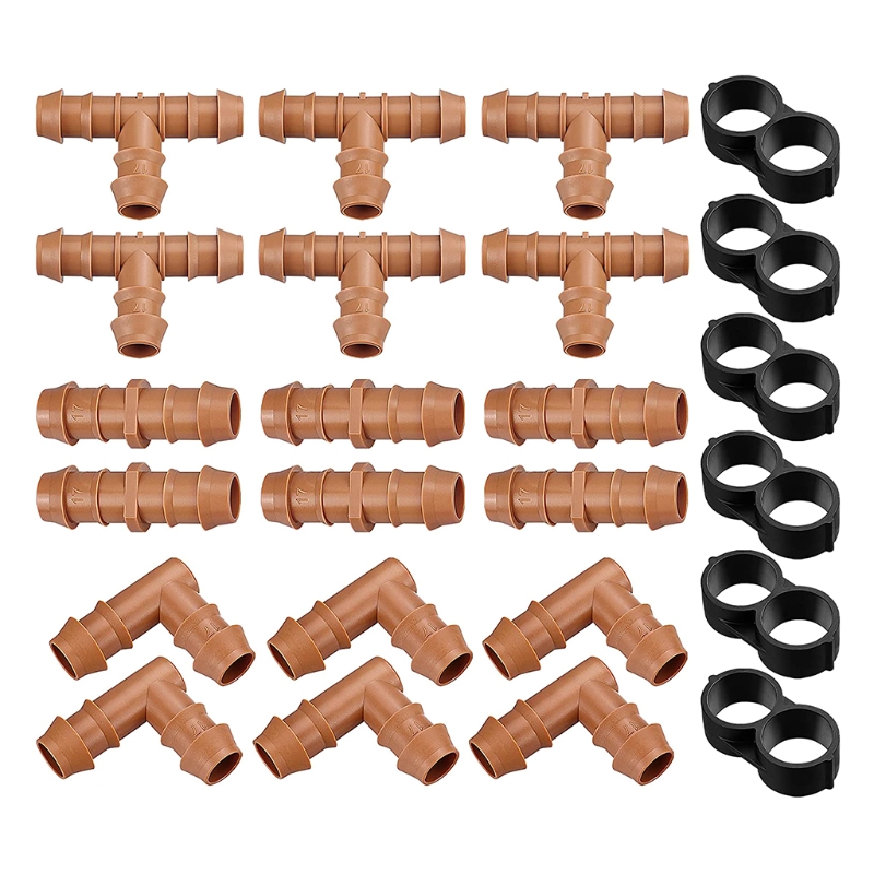 Drip Irrigation Fittings Kit 24 Pcs Tubing Fitting Set Includes 6 Tees 6 Couplings 6 Elbows and 6 End Plugs Drip Irrigation